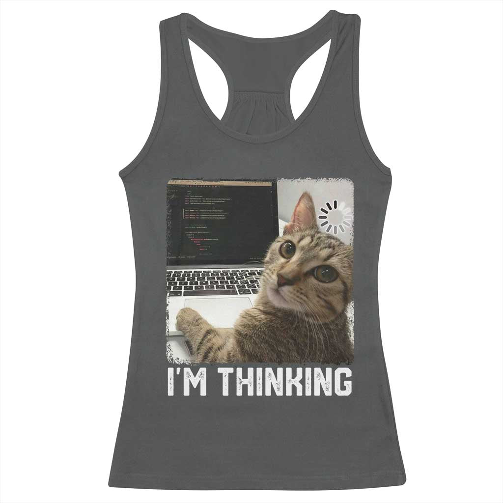 Tech Support Cat Racerback Tank Top I'm Thinking Funny Computer Engineer Coding Kitty TS14 Dark Heather Print Your Wear