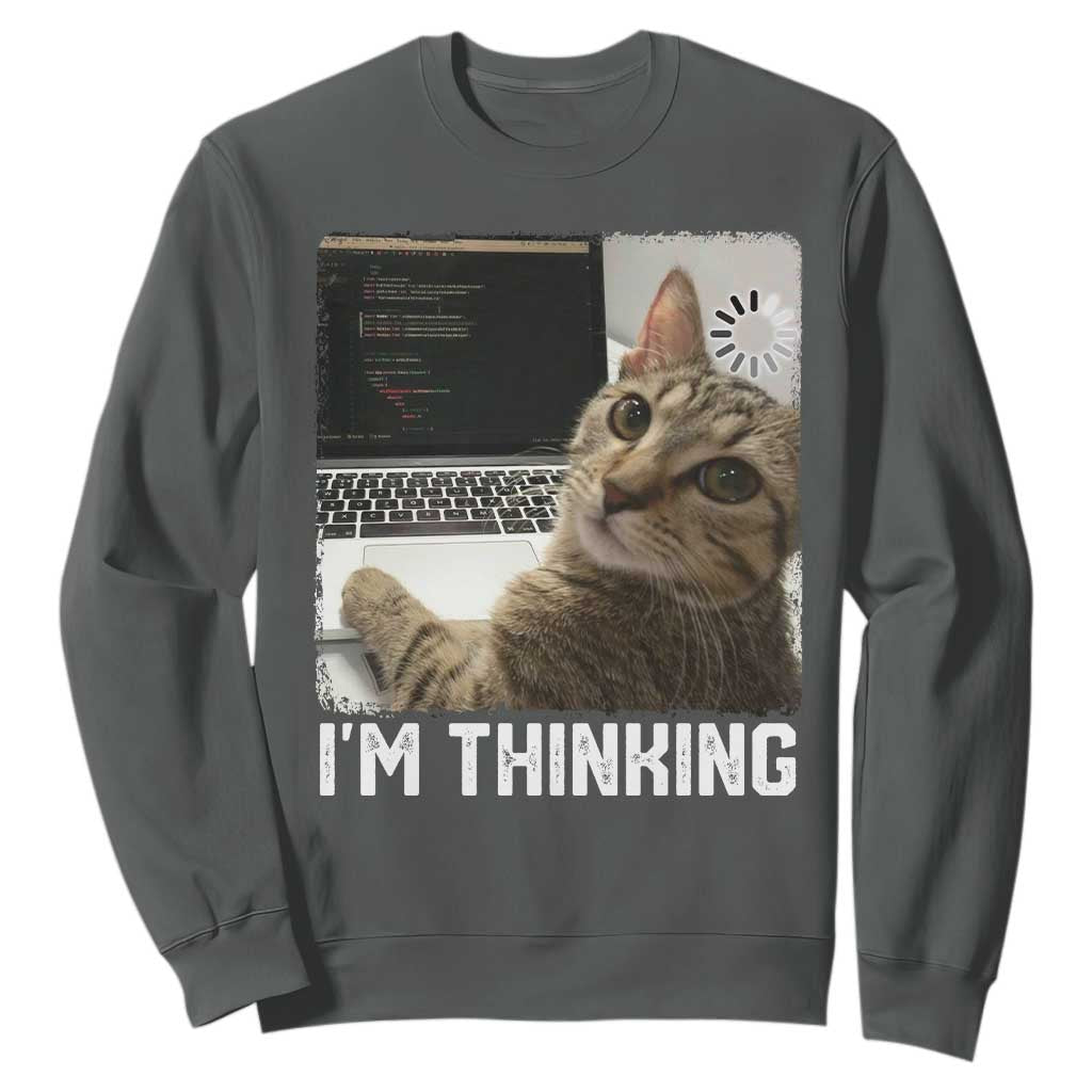 Tech Support Cat Sweatshirt I'm Thinking Funny Computer Engineer Coding Kitty TS14 Dark Heather Print Your Wear
