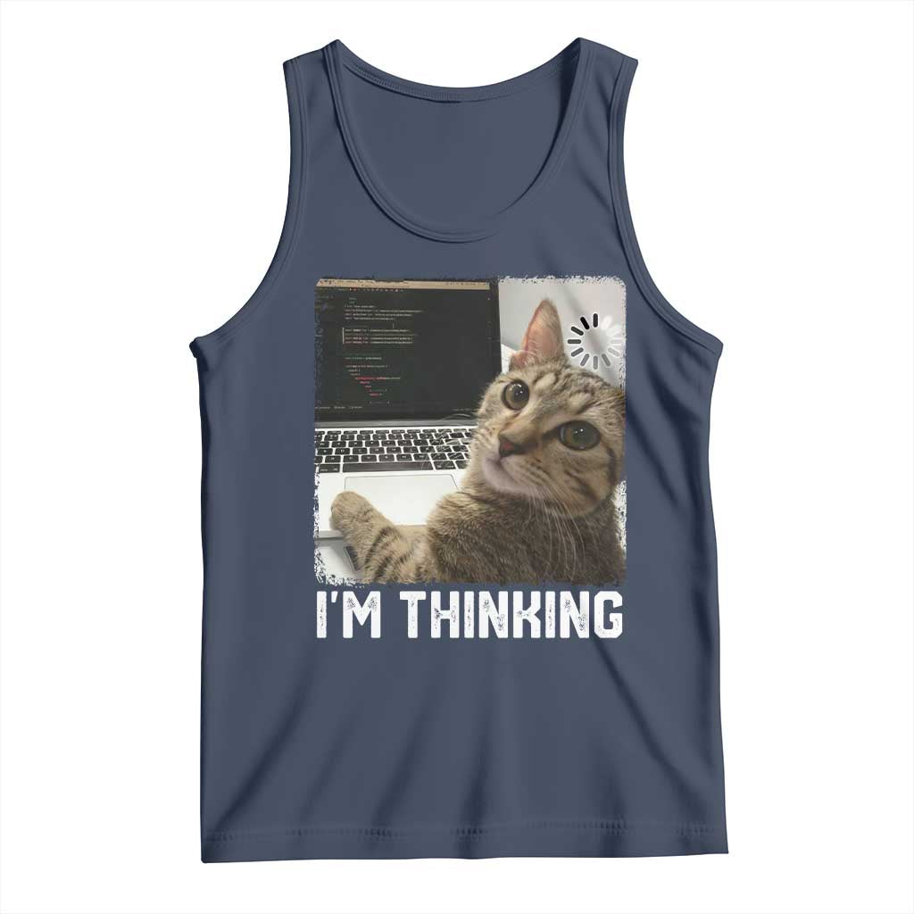 Tech Support Cat Tank Top I'm Thinking Funny Computer Engineer Coding Kitty TS14 Navy Print Your Wear