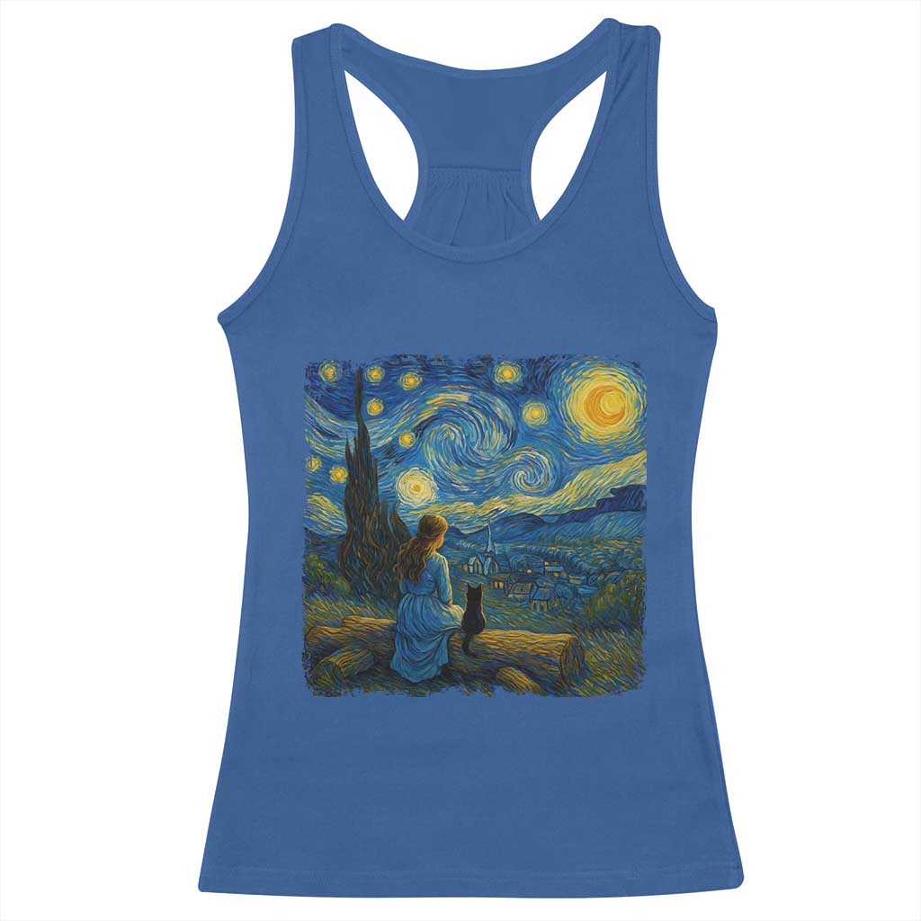 Cute Cat Starry Night Racerback Tank Top Kitty Lovers TS14 Royal Blue Print Your Wear