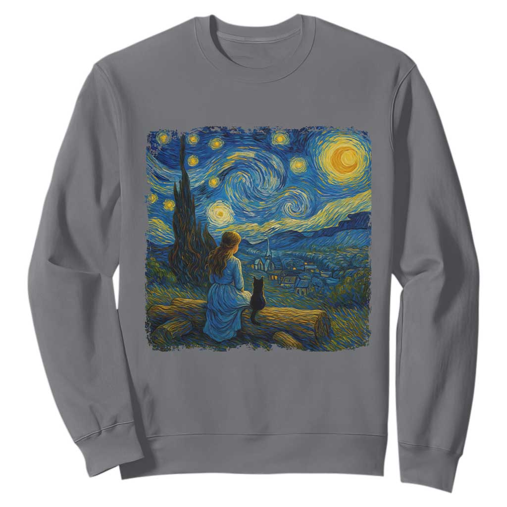 Cute Cat Starry Night Sweatshirt Kitty Lovers TS14 Charcoal Print Your Wear