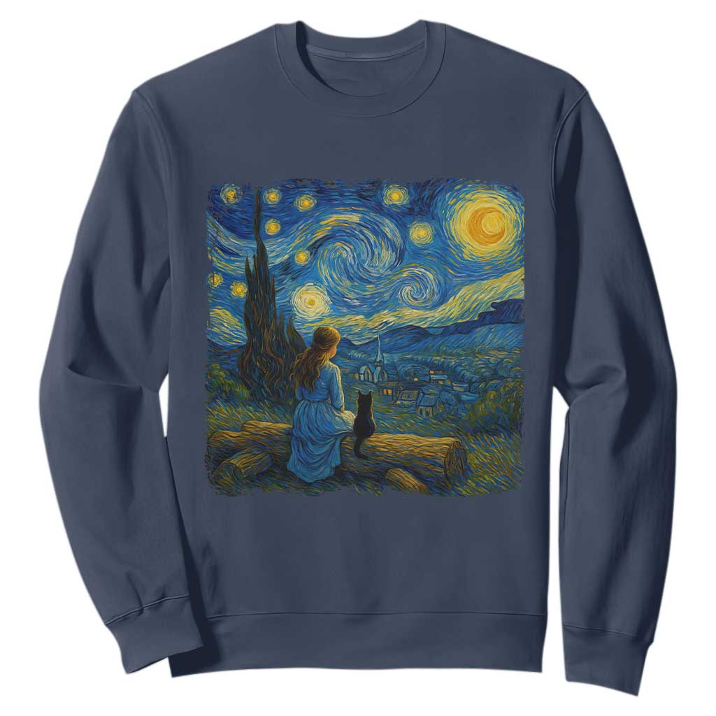 Cute Cat Starry Night Sweatshirt Kitty Lovers TS14 Navy Print Your Wear