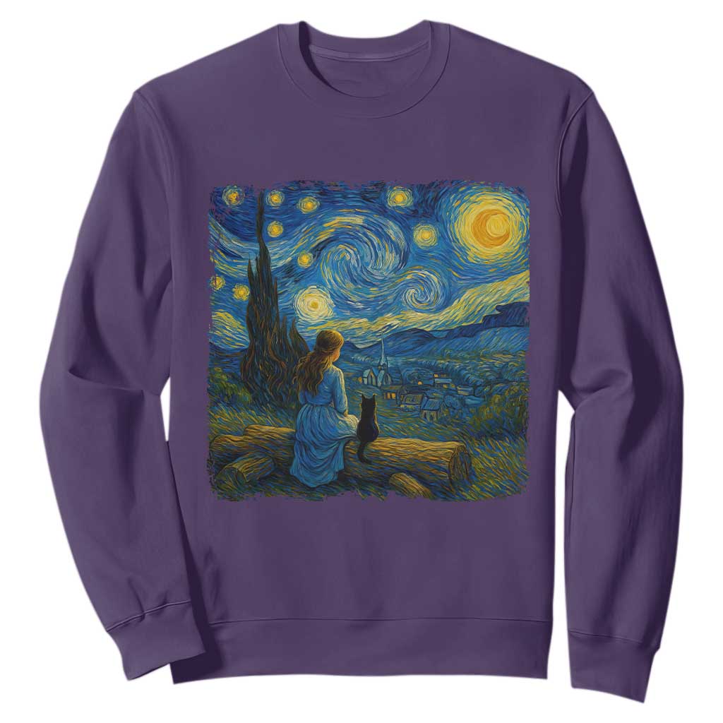 Cute Cat Starry Night Sweatshirt Kitty Lovers TS14 Purple Print Your Wear
