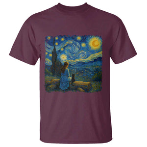 Cute Cat Starry Night T Shirt Kitty Lovers TS14 Maroon Print Your Wear