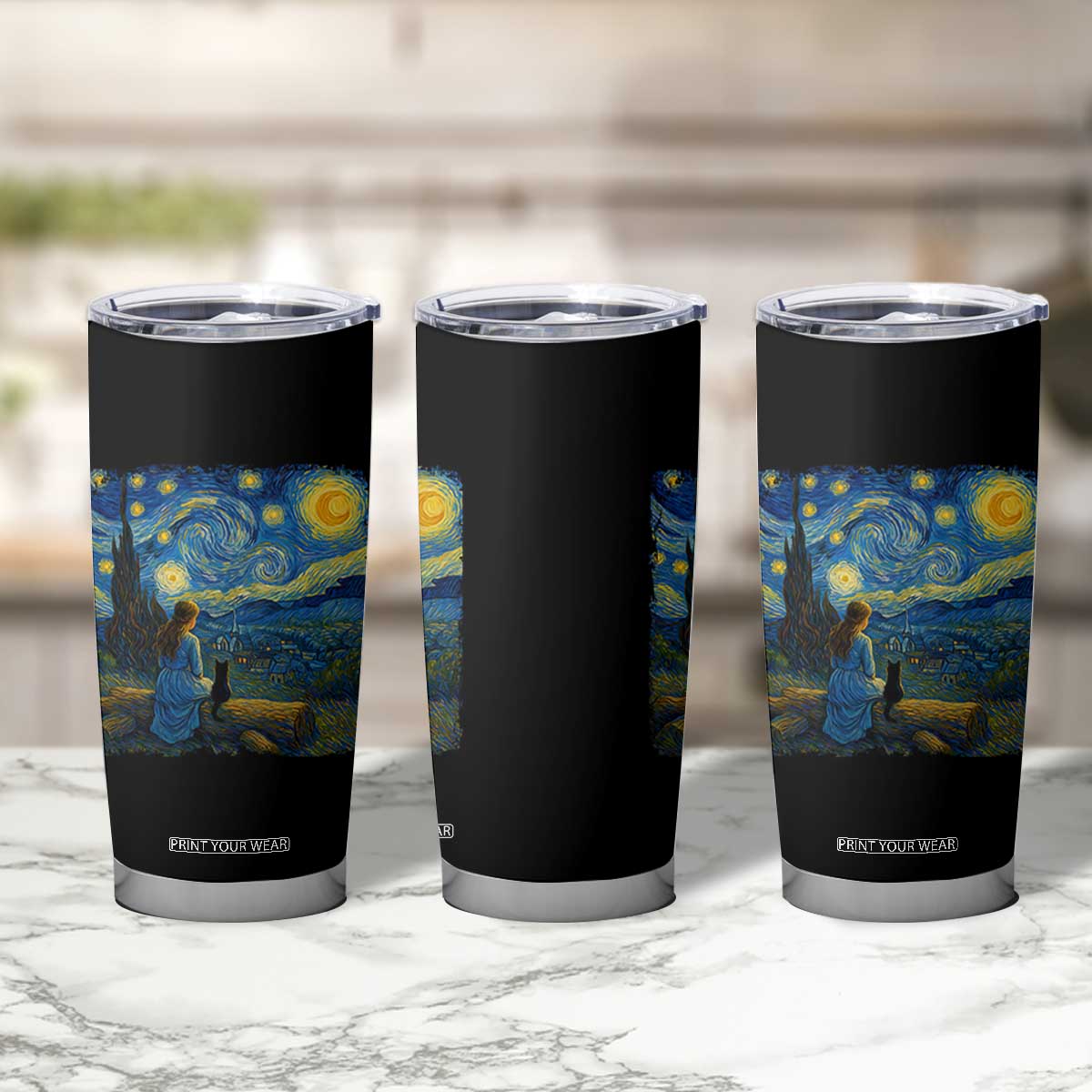 Cute Cat Starry Night Tumbler Cup Kitty Lovers TS14 Print Your Wear