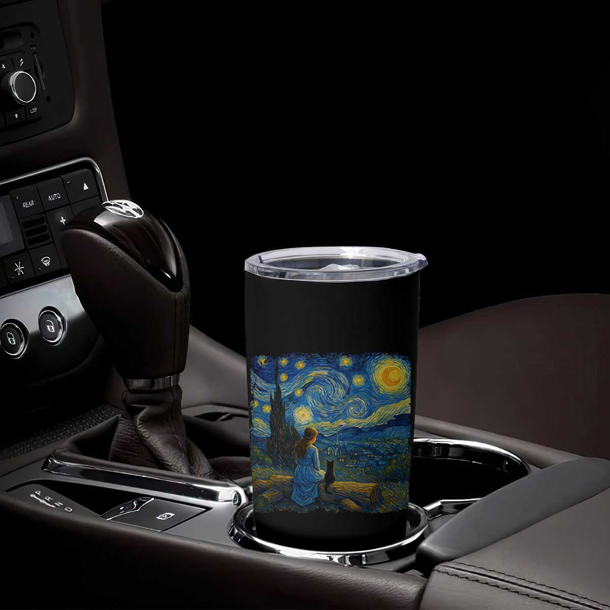 Cute Cat Starry Night Tumbler Cup Kitty Lovers TS14 Print Your Wear