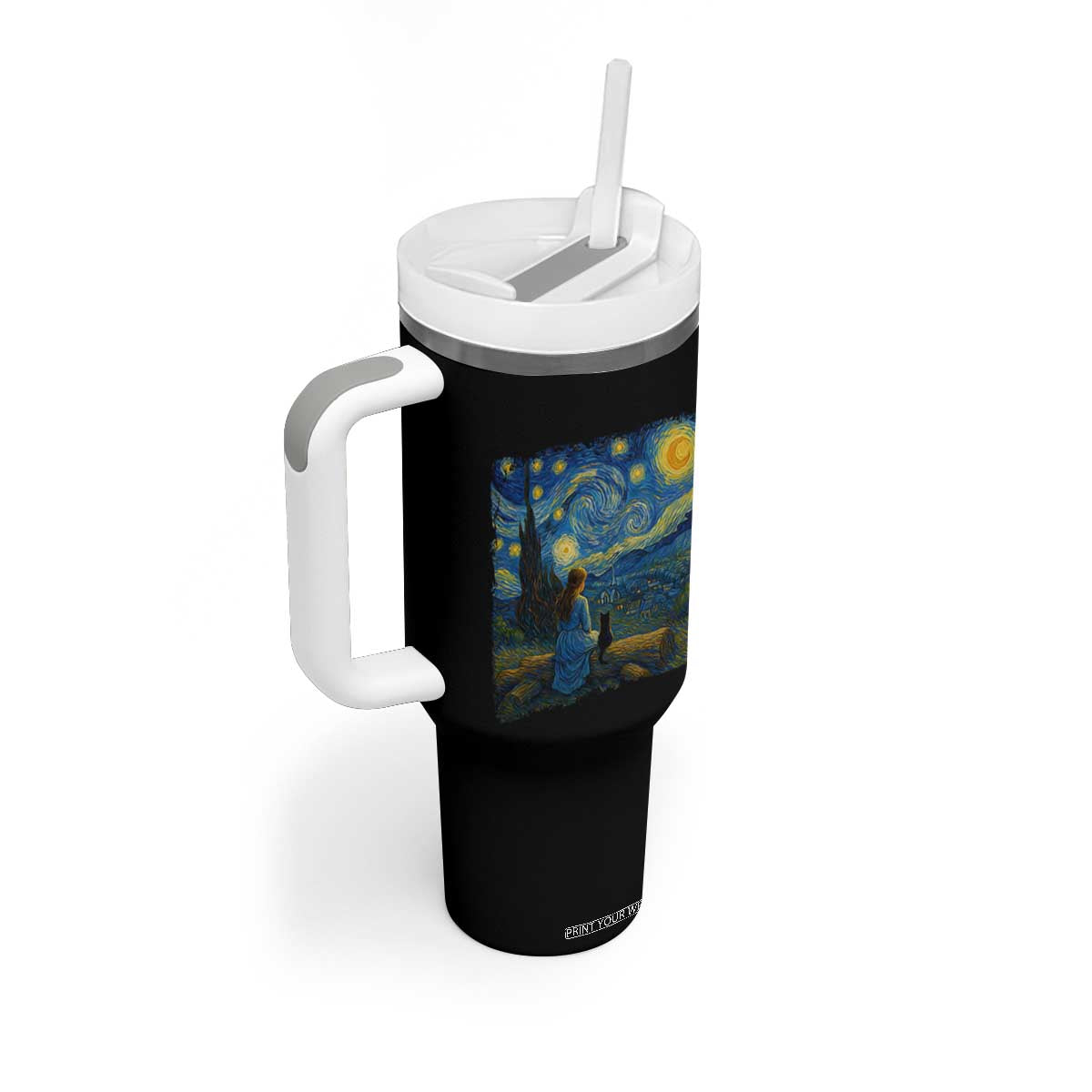 Cute Cat Starry Night Tumbler With Handle Kitty Lovers TS14 Print Your Wear