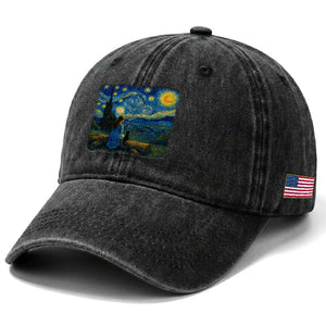 Cute Cat Starry Night Washed Cotton Baseball Cap Kitty Lovers TS14 Print Your Wear