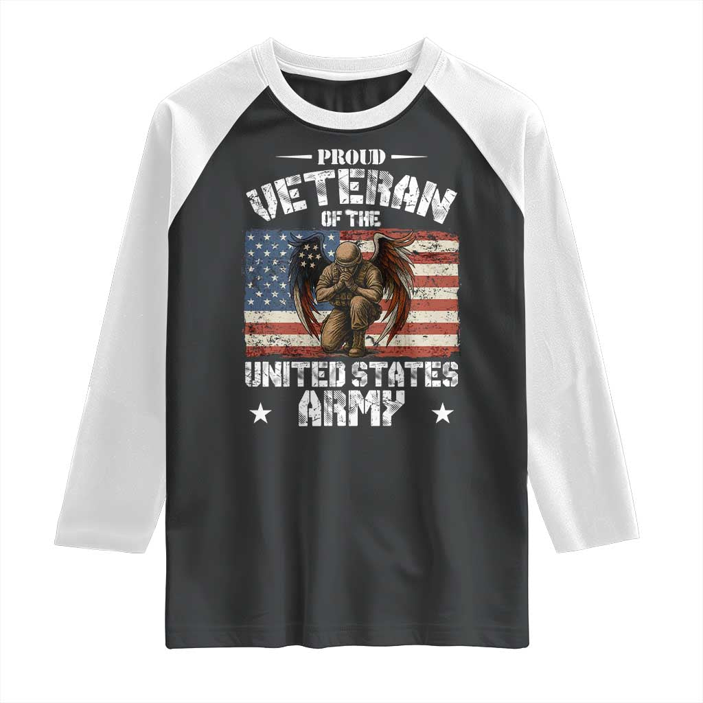 US Army Veteran Tribute Raglan Shirt American Flag Angel Soldier Memorial TS14 Black White Print Your Wear