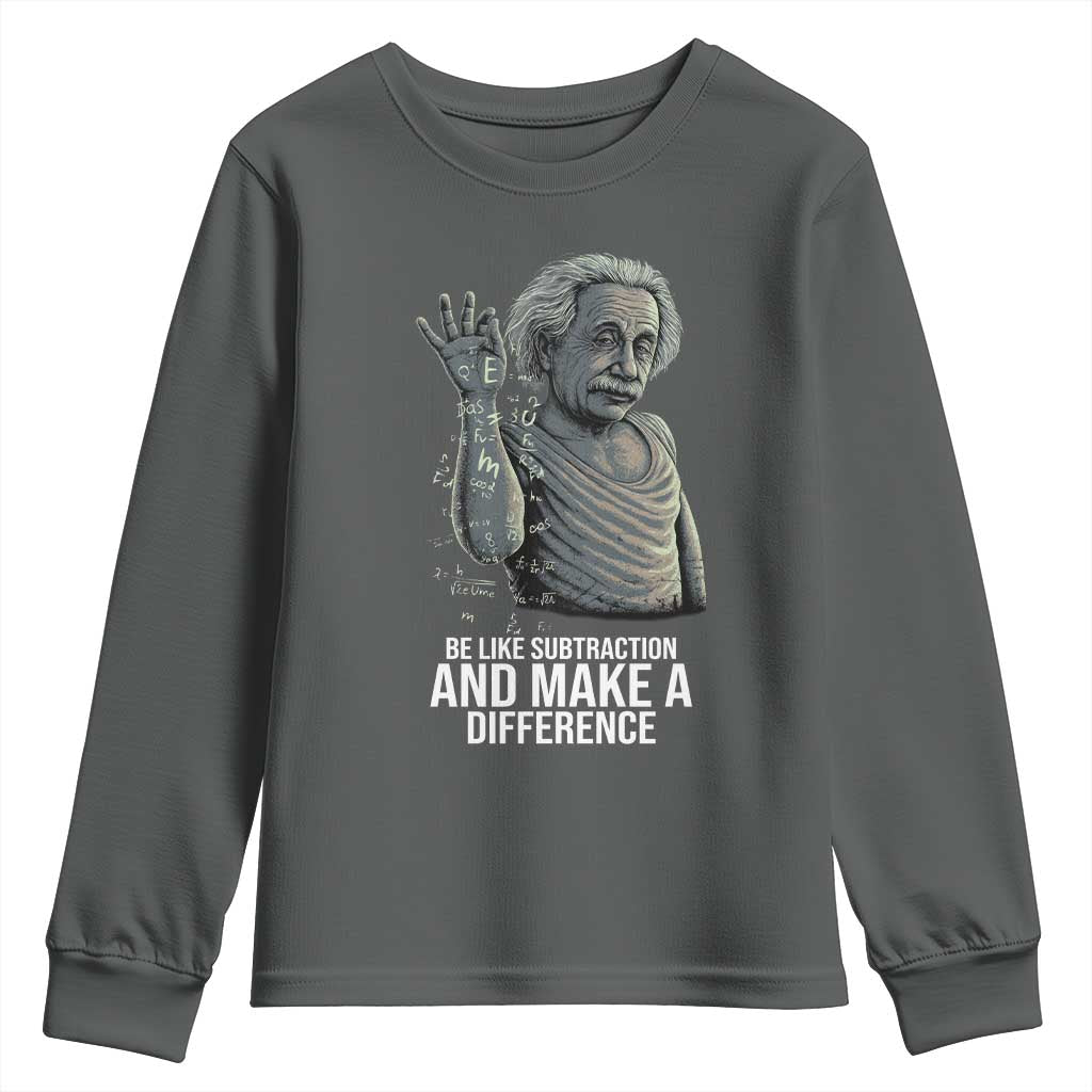 Funny Math Teacher Youth Sweatshirt Be Like Subtraction And Make A Difference TS14 Dark Heather Print Your Wear