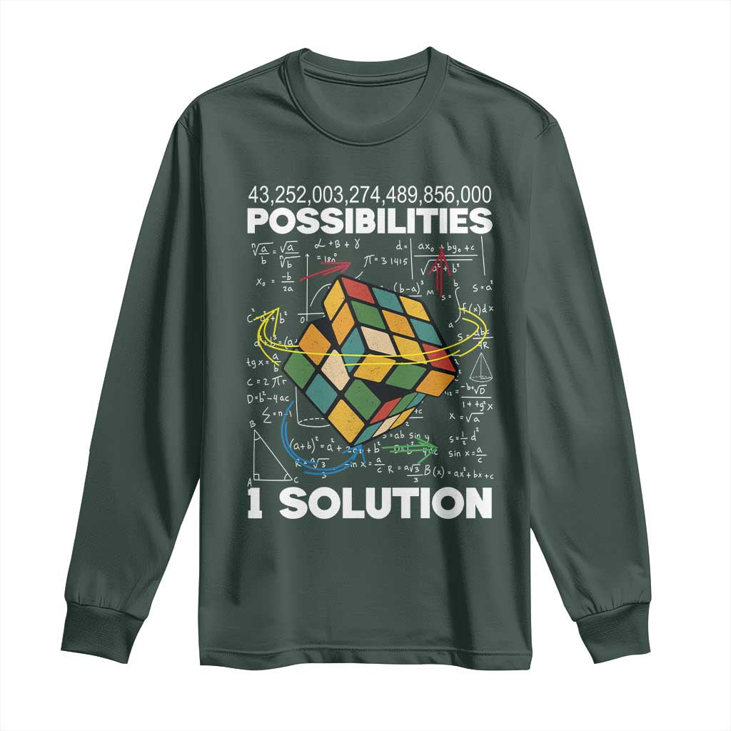 Funny Speed Cubing Long Sleeve Shirt One Solution Math Puzzle Cube TS14 Dark Forest Green Print Your Wear