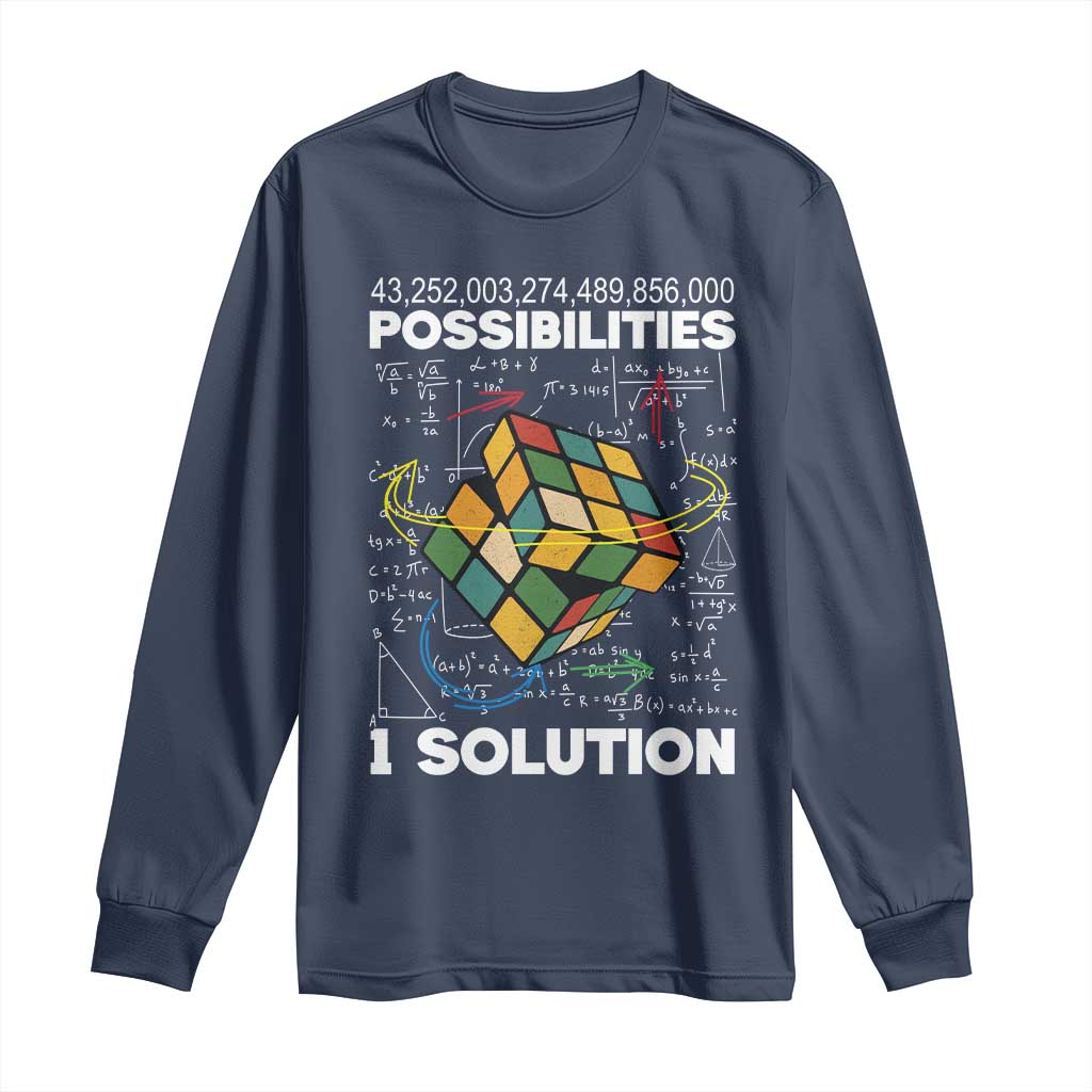 Funny Speed Cubing Long Sleeve Shirt One Solution Math Puzzle Cube TS14 Navy Print Your Wear
