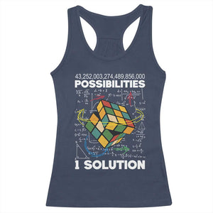 Funny Speed Cubing Racerback Tank Top One Solution Math Puzzle Cube TS14 Navy Print Your Wear