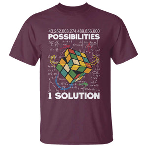 Funny Speed Cubing T Shirt One Solution Math Puzzle Cube TS14 Maroon Print Your Wear