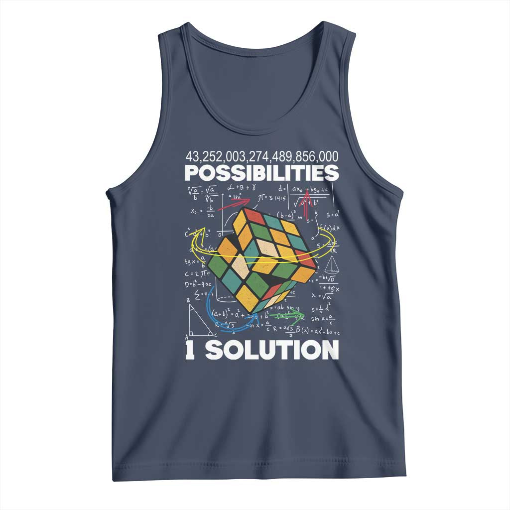 Funny Speed Cubing Tank Top One Solution Math Puzzle Cube TS14 Navy Print Your Wear