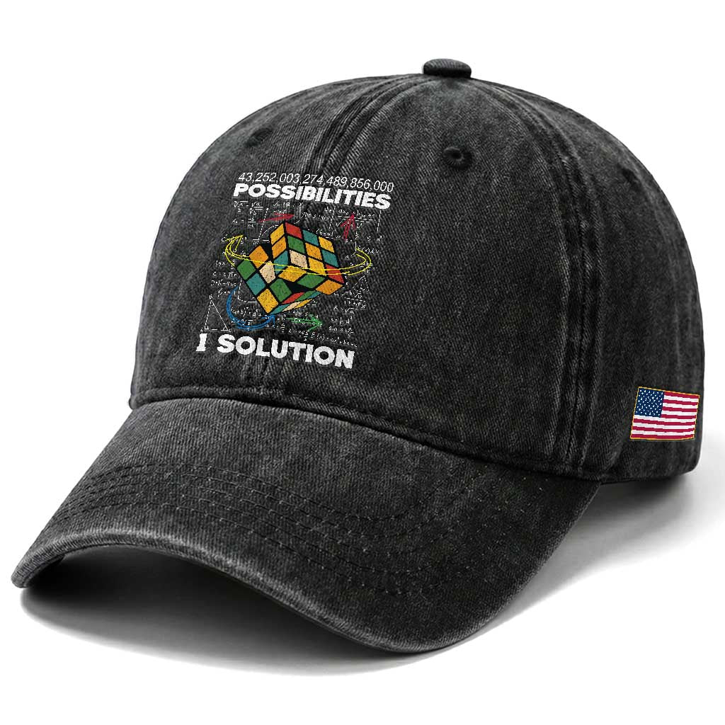Funny Speed Cubing Washed Cotton Baseball Cap One Solution Math Puzzle Cube TS14 Print Your Wear