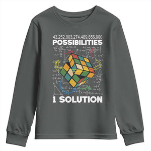 Funny Speed Cubing Youth Sweatshirt One Solution Math Puzzle Cube TS14 Dark Heather Print Your Wear
