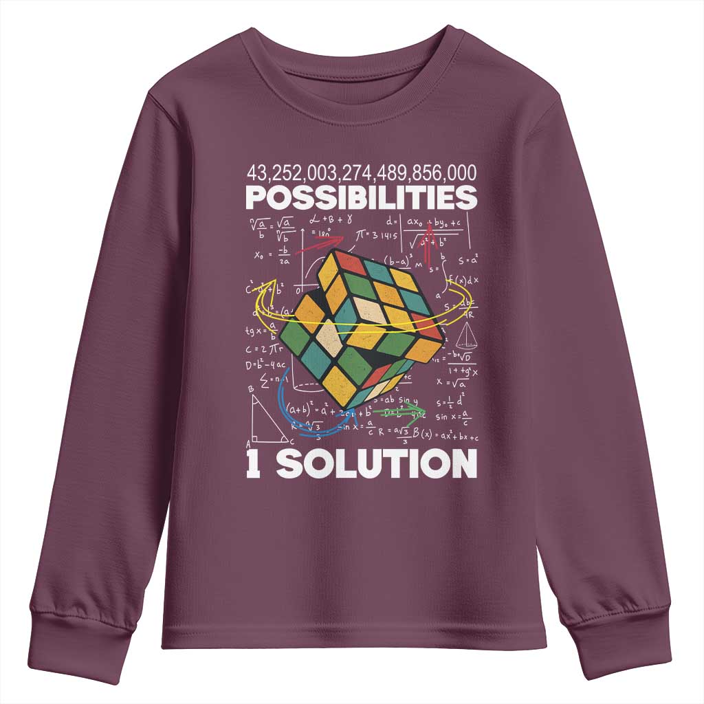 Funny Speed Cubing Youth Sweatshirt One Solution Math Puzzle Cube TS14 Maroon Print Your Wear