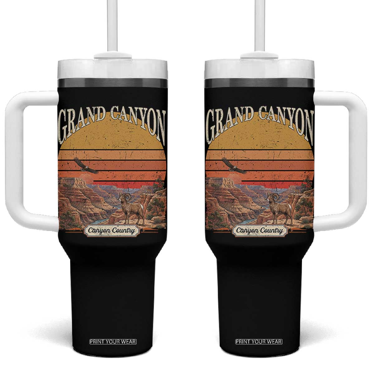 Grand Canyon Arizona 90s Desert Sunset Nostalgia Hiking Tumbler With Handle TS14 One Size: 40 oz Black Print Your Wear