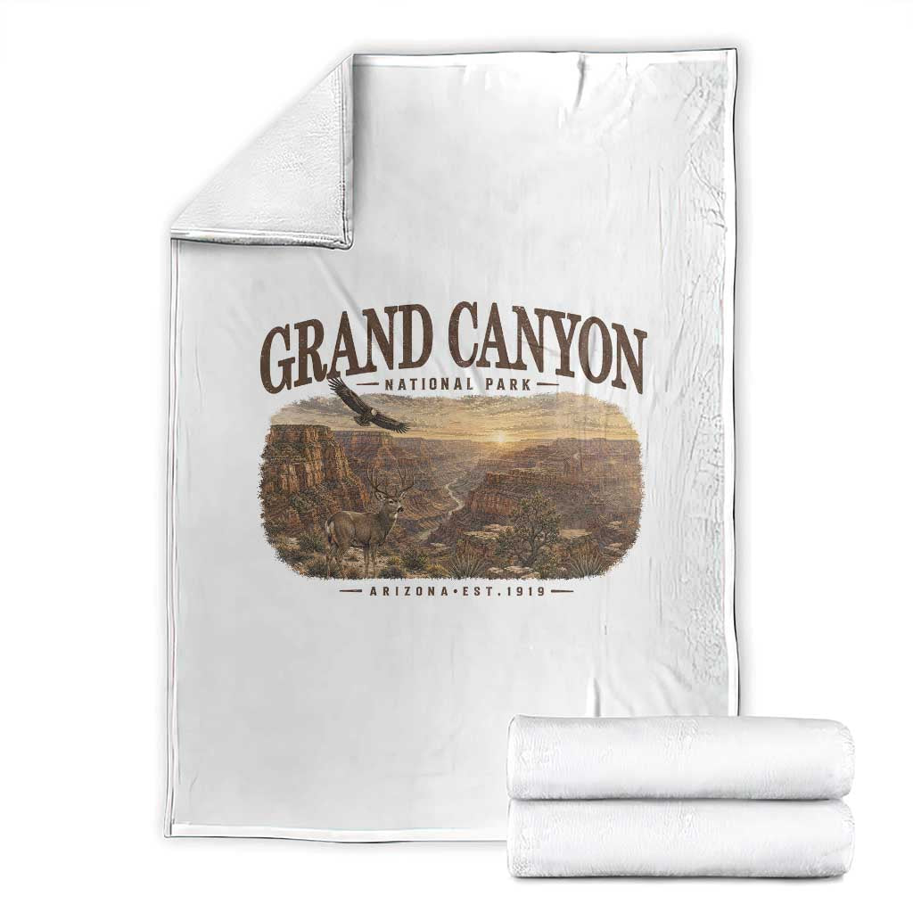 Grand Canyon National Park Arizona Established 1919 Throw Blanket Retro Deer Wildlife Nature Hiking Southwest Souvenir TS14 White Print Your Wear