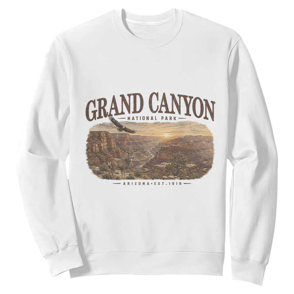 Grand Canyon National Park Arizona Established 1919 Sweatshirt Retro Deer Wildlife Nature Hiking Southwest Souvenir TS14 White Print Your Wear