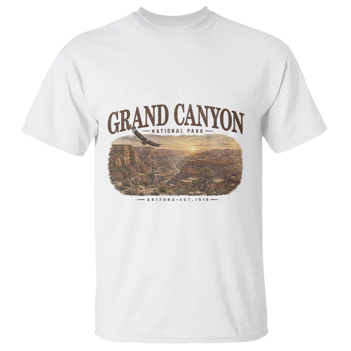Grand Canyon National Park Arizona Established 1919 T Shirt Retro Deer Wildlife Nature Hiking Southwest Souvenir TS14 White Print Your Wear