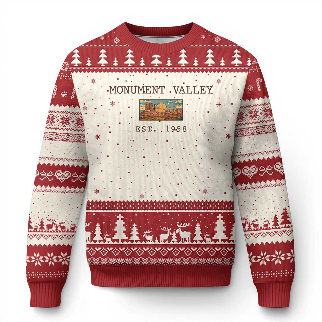 Retro Monument Valley Arizona Sunset Established 1958 Ugly Christmas Sweater Southwest Desert Road Trip Eagle Nature Souvenir TS14 Beige Red Print Your Wear