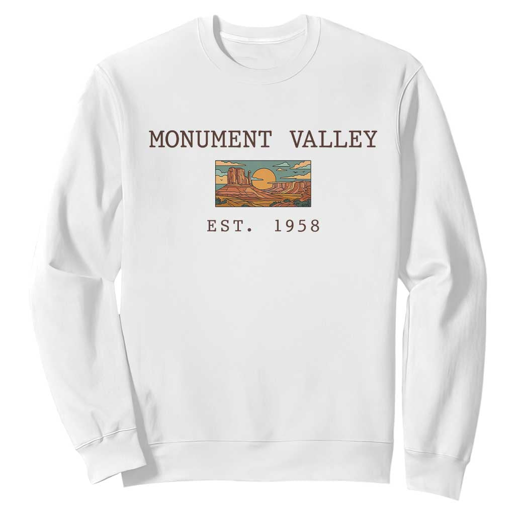 Retro Monument Valley Arizona Sunset Established 1958 Sweatshirt Southwest Desert Road Trip Eagle Nature Souvenir TS14 White Print Your Wear