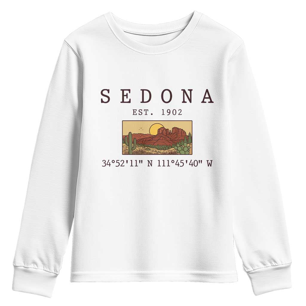 Vintage Sedona Arizona Established 1902 Youth Sweatshirt Southwest Desert Cactus Scenic Nature Souvenir TS14 White Print Your Wear