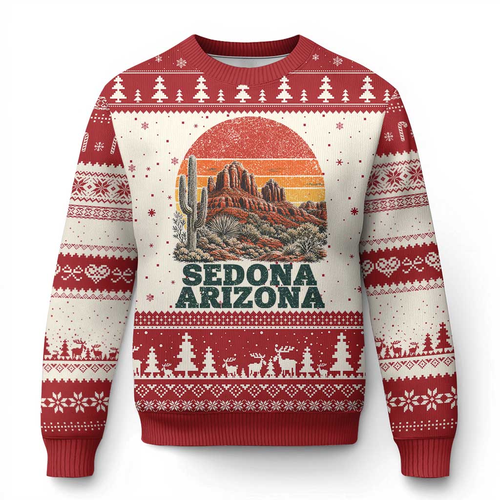 Retro Sedona Arizona Mountain Ugly Christmas Sweater Southwest Hiking Outdoor Nature Souvenir TS14 Beige Red Print Your Wear