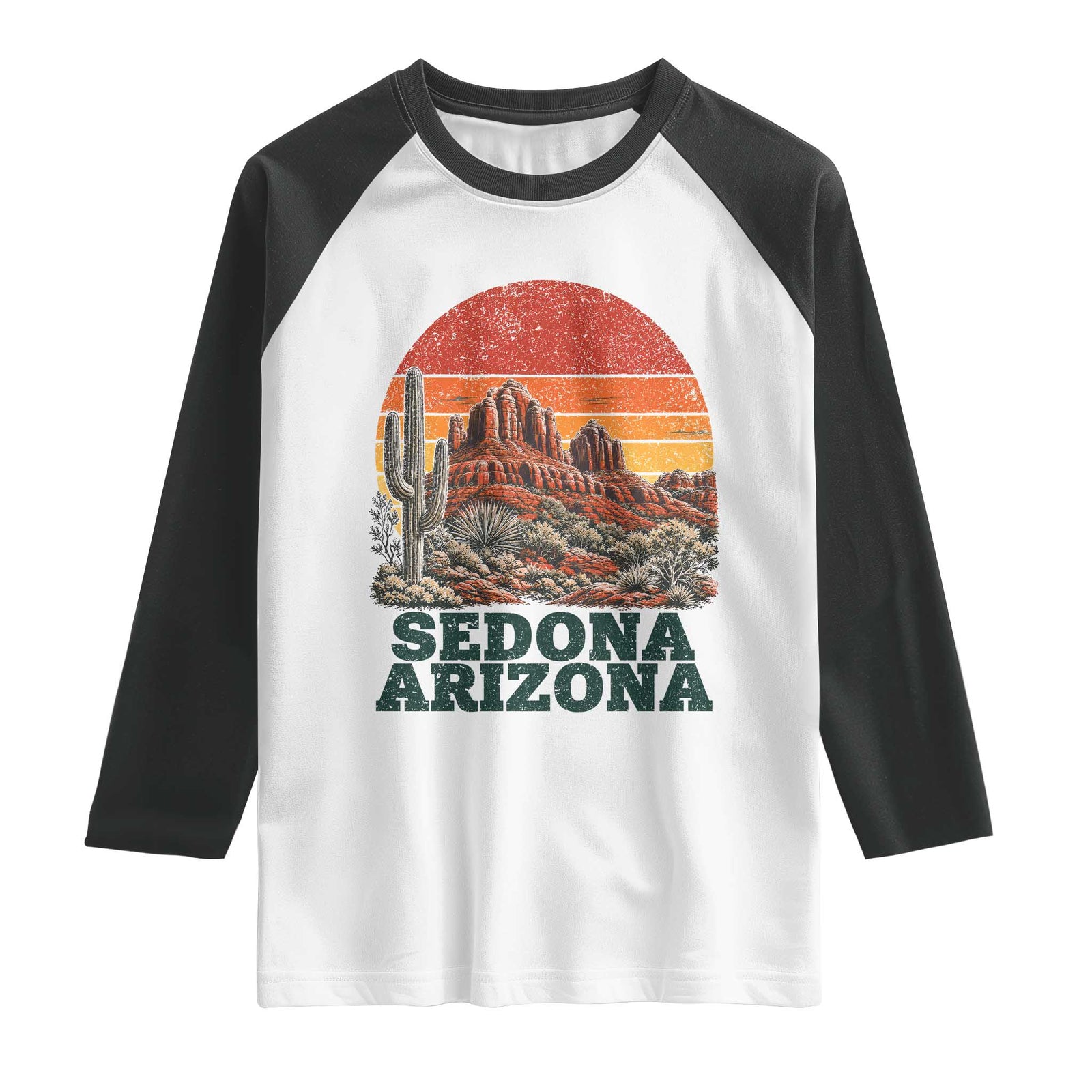 Retro Sedona Arizona Mountain Raglan Shirt Southwest Hiking Outdoor Nature Souvenir TS14 White Black Print Your Wear