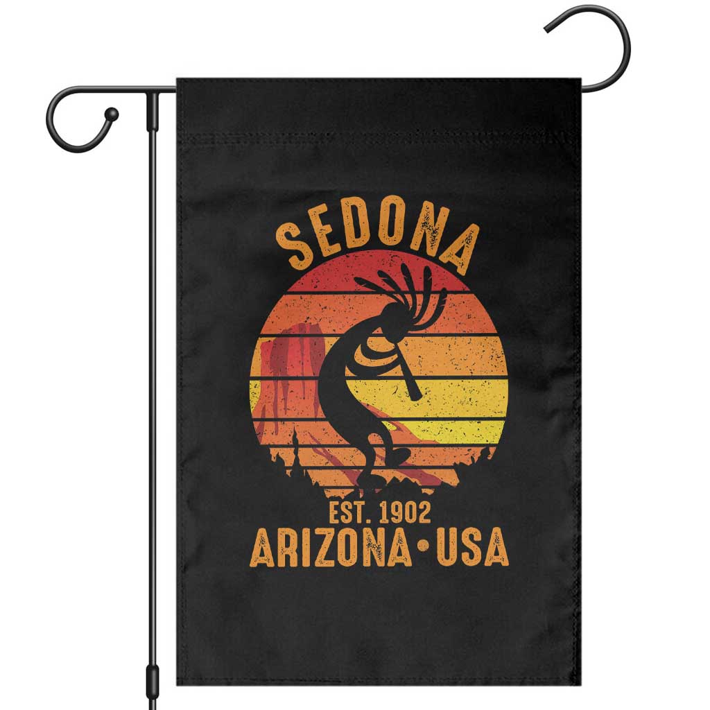 Retro Sedona Arizona Dancing Kokopelli Garden Flag Southwest Native Symbol Desert Heritage Established 1902 TS14 Black Print Your Wear
