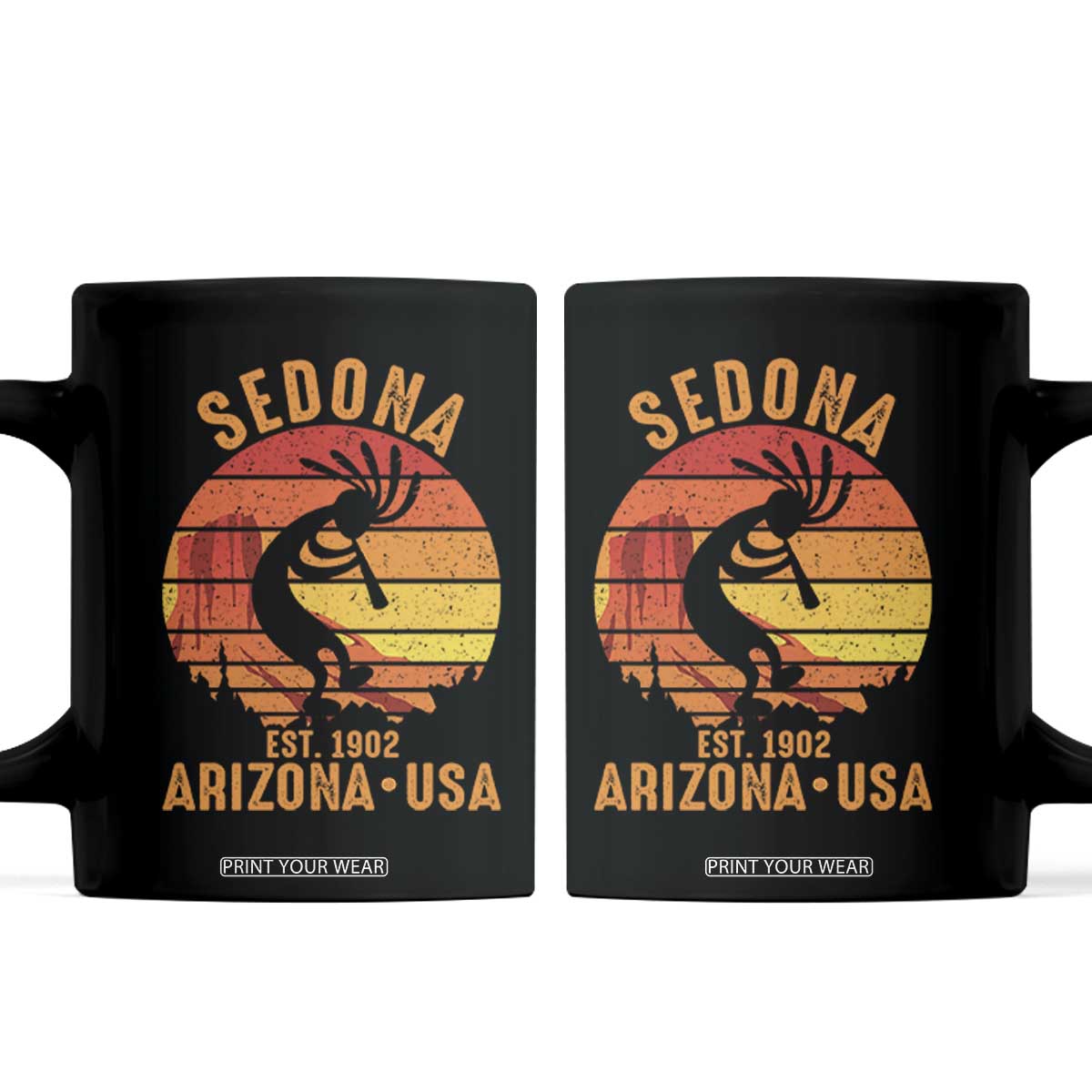 Retro Sedona Arizona Dancing Kokopelli Coffee Mug Southwest Native Symbol Desert Heritage Established 1902 TS14 Black Print Your Wear