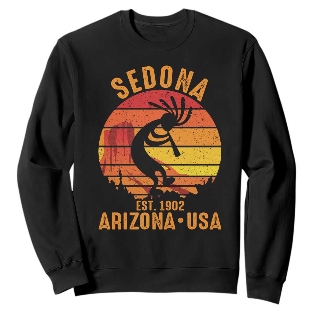 Retro Sedona Arizona Dancing Kokopelli Sweatshirt Southwest Native Symbol Desert Heritage Established 1902 TS14 Black Print Your Wear