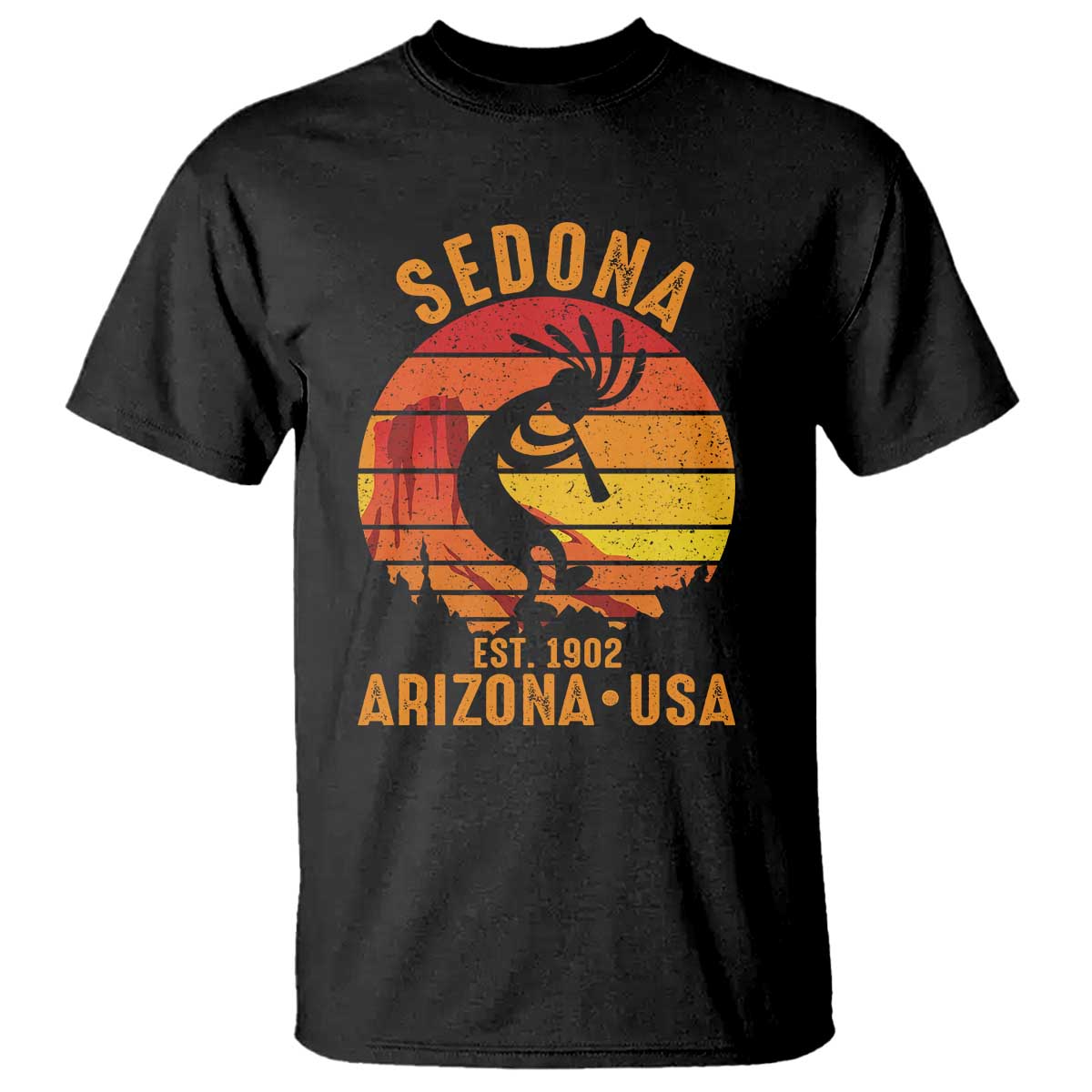 Retro Sedona Arizona Dancing Kokopelli T Shirt Southwest Native Symbol Desert Heritage Established 1902 TS14 Black Print Your Wear