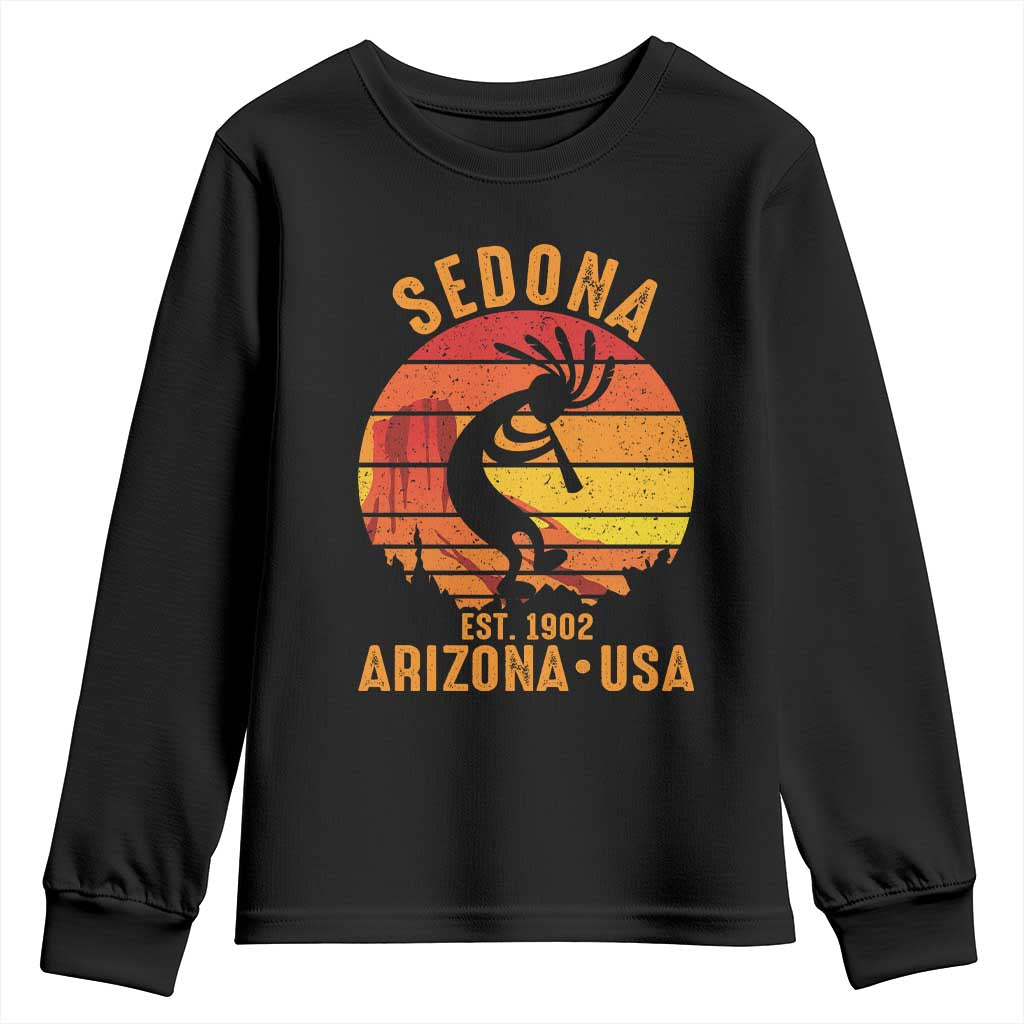 Retro Sedona Arizona Dancing Kokopelli Youth Sweatshirt Southwest Native Symbol Desert Heritage Established 1902 TS14 Black Print Your Wear