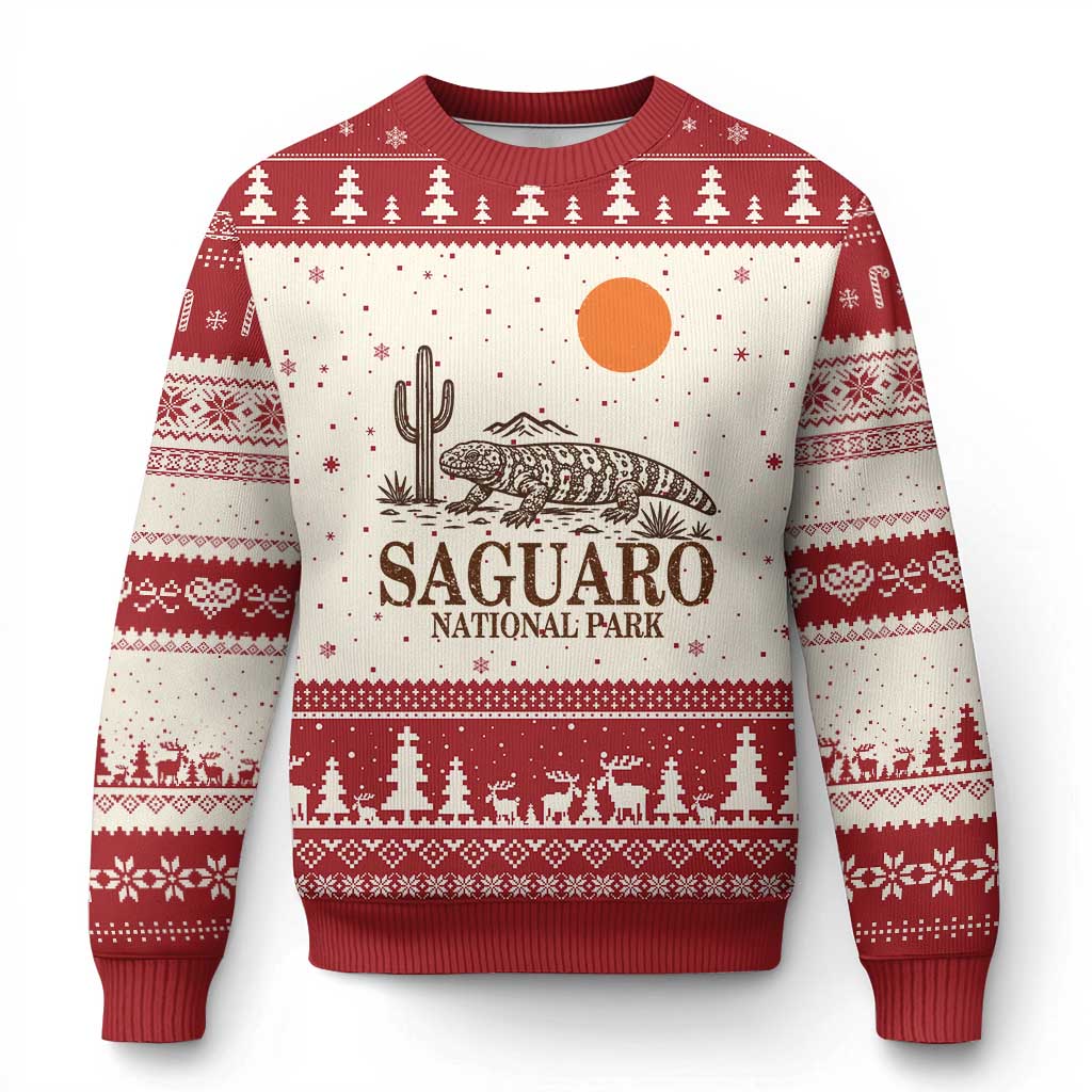 Saguaro National Park Gila Monster Hiking Arizona Ugly Christmas Sweater Desert Cactus Sunset Southwest Nature Tucson Souvenir Gift TS14 Beige Red Print Your Wear