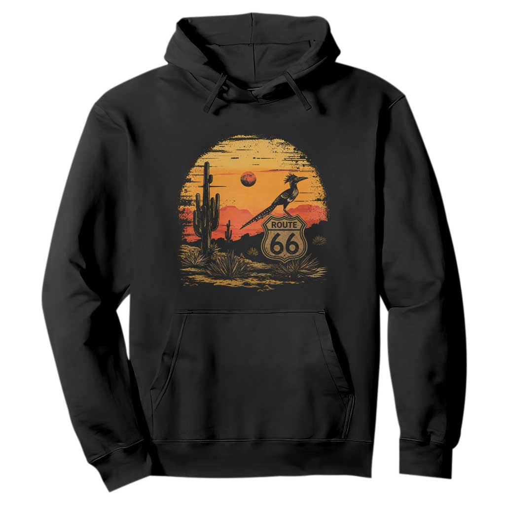 Route Highway 66 Roadrunner Desert Sunset Arizona Hoodie Cactus Landscape Texas Nevada Southwest Bird Lover TS14 Black Print Your Wear