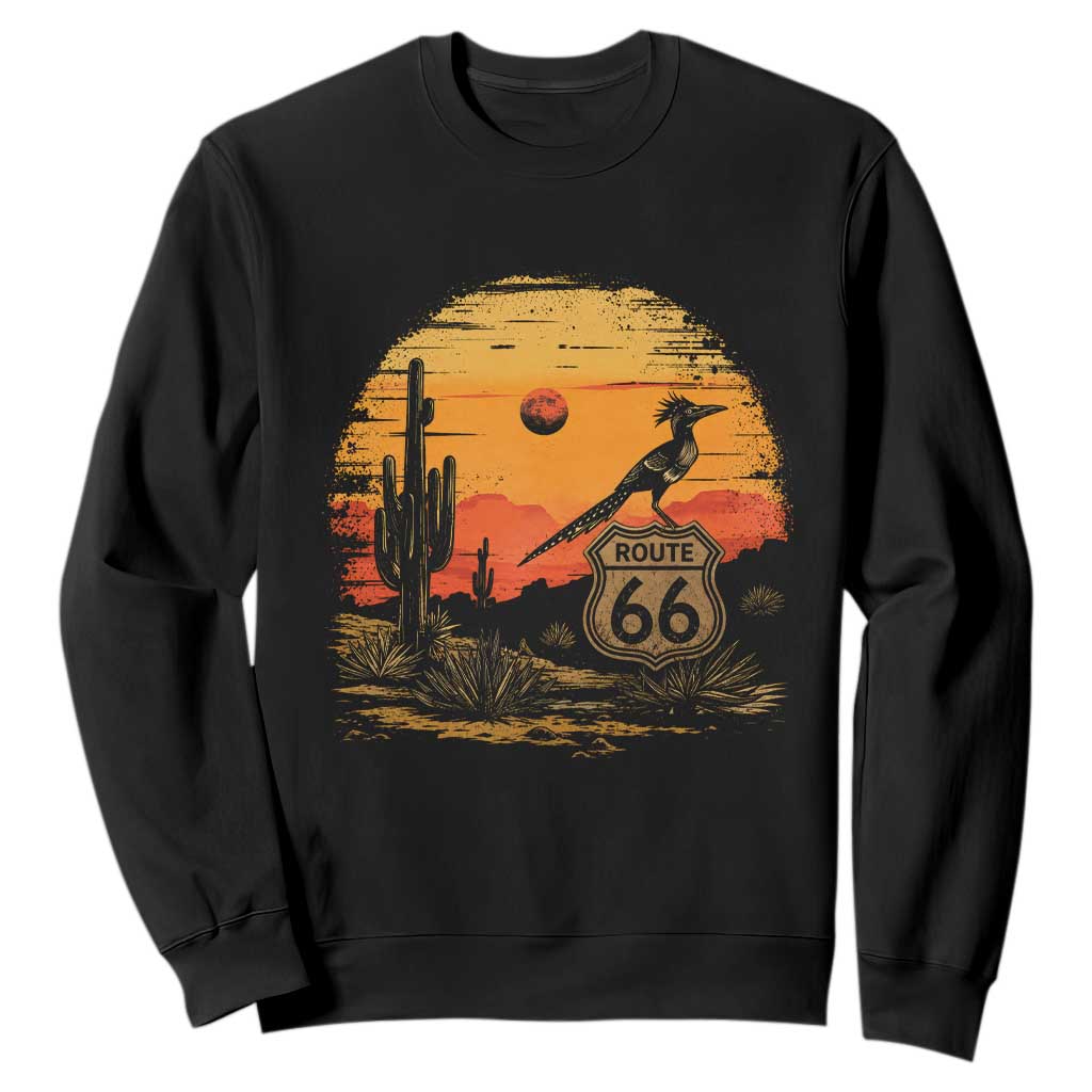 Route Highway 66 Roadrunner Desert Sunset Arizona Sweatshirt Cactus Landscape Texas Nevada Southwest Bird Lover TS14 Black Print Your Wear