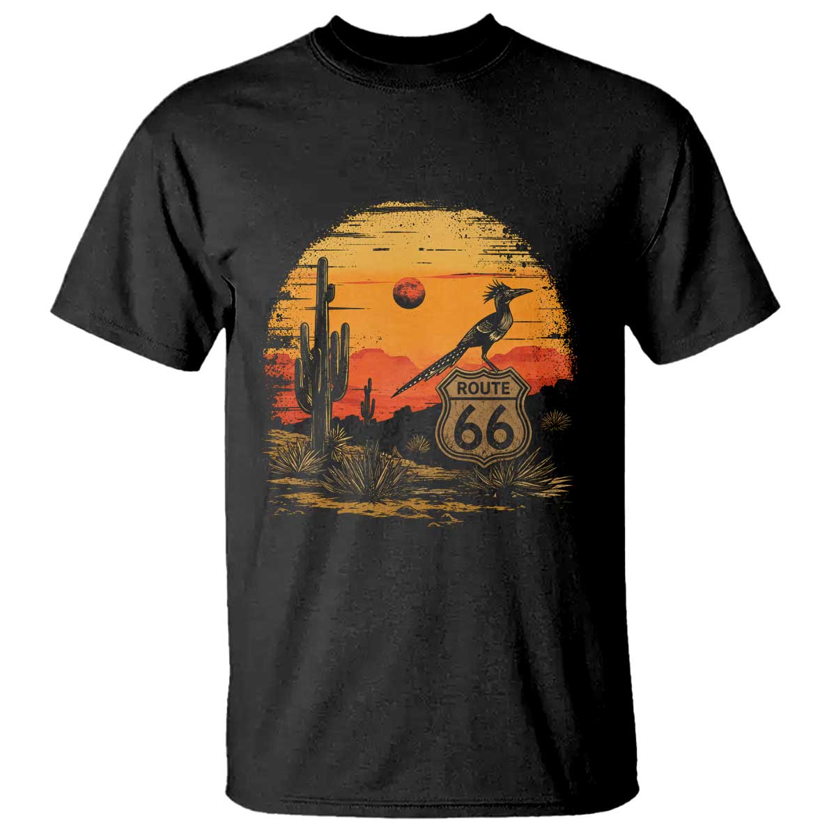 Route Highway 66 Roadrunner Desert Sunset Arizona T Shirt Cactus Landscape Texas Nevada Southwest Bird Lover TS14 Black Print Your Wear