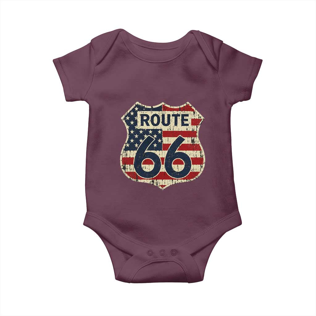 Route US 66 American Flag Americana Road Trip Baby Onesie TS14 Maroon Print Your Wear