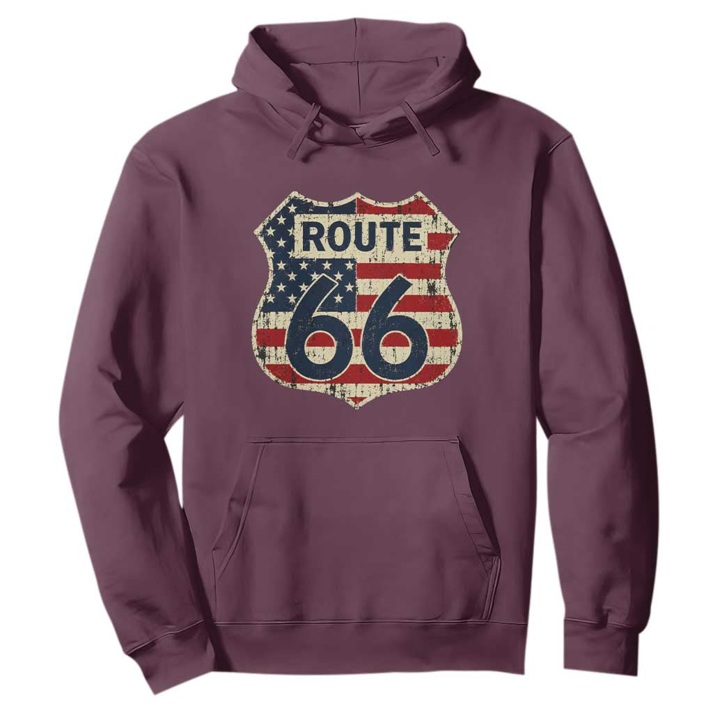 Route US 66 American Flag Americana Road Trip Hoodie TS14 Maroon Print Your Wear