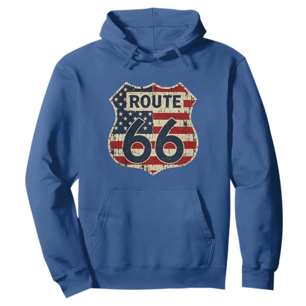 Route US 66 American Flag Americana Road Trip Hoodie TS14 Royal Blue Print Your Wear