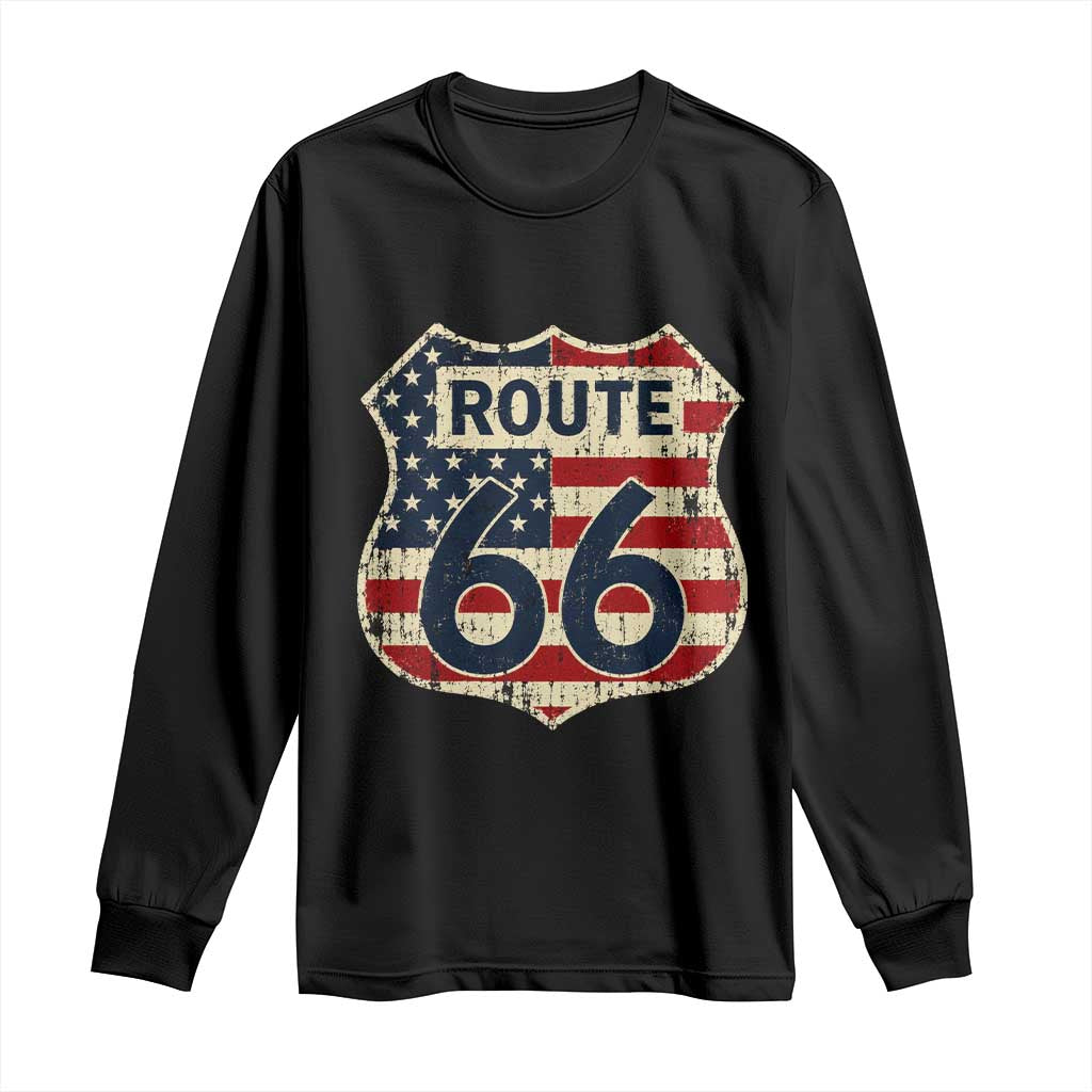 Route US 66 American Flag Americana Road Trip Long Sleeve Shirt TS14 Black Print Your Wear