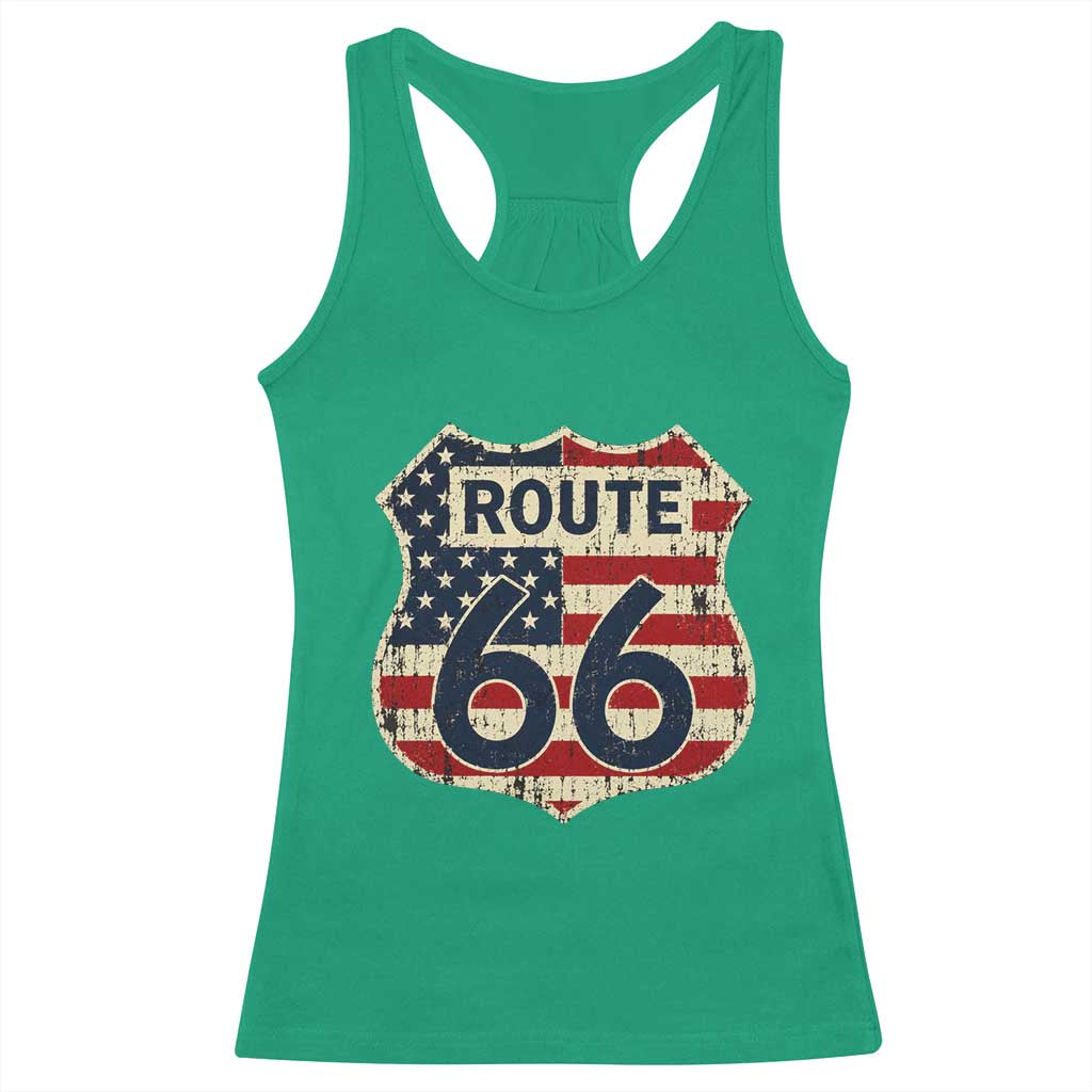 Route US 66 American Flag Americana Road Trip Racerback Tank Top TS14 Irish Green Print Your Wear