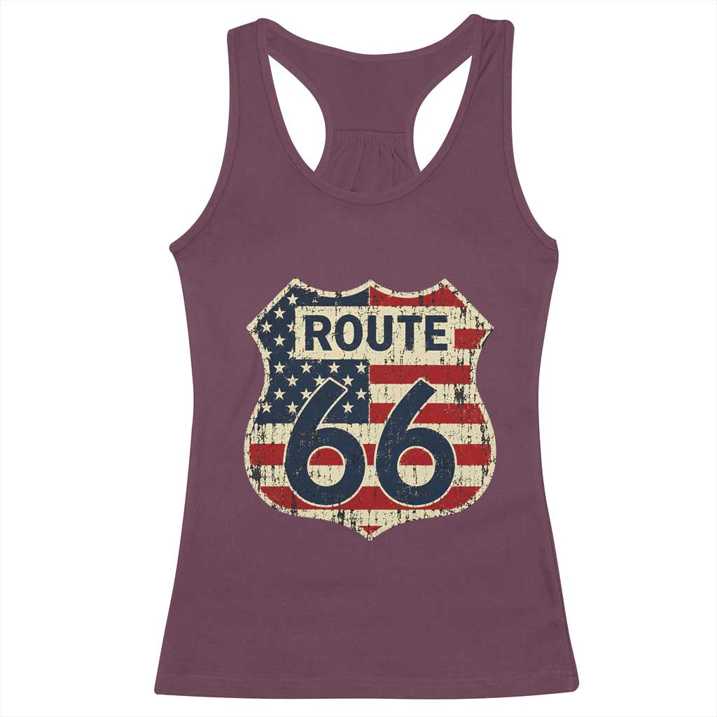 Route US 66 American Flag Americana Road Trip Racerback Tank Top TS14 Maroon Print Your Wear