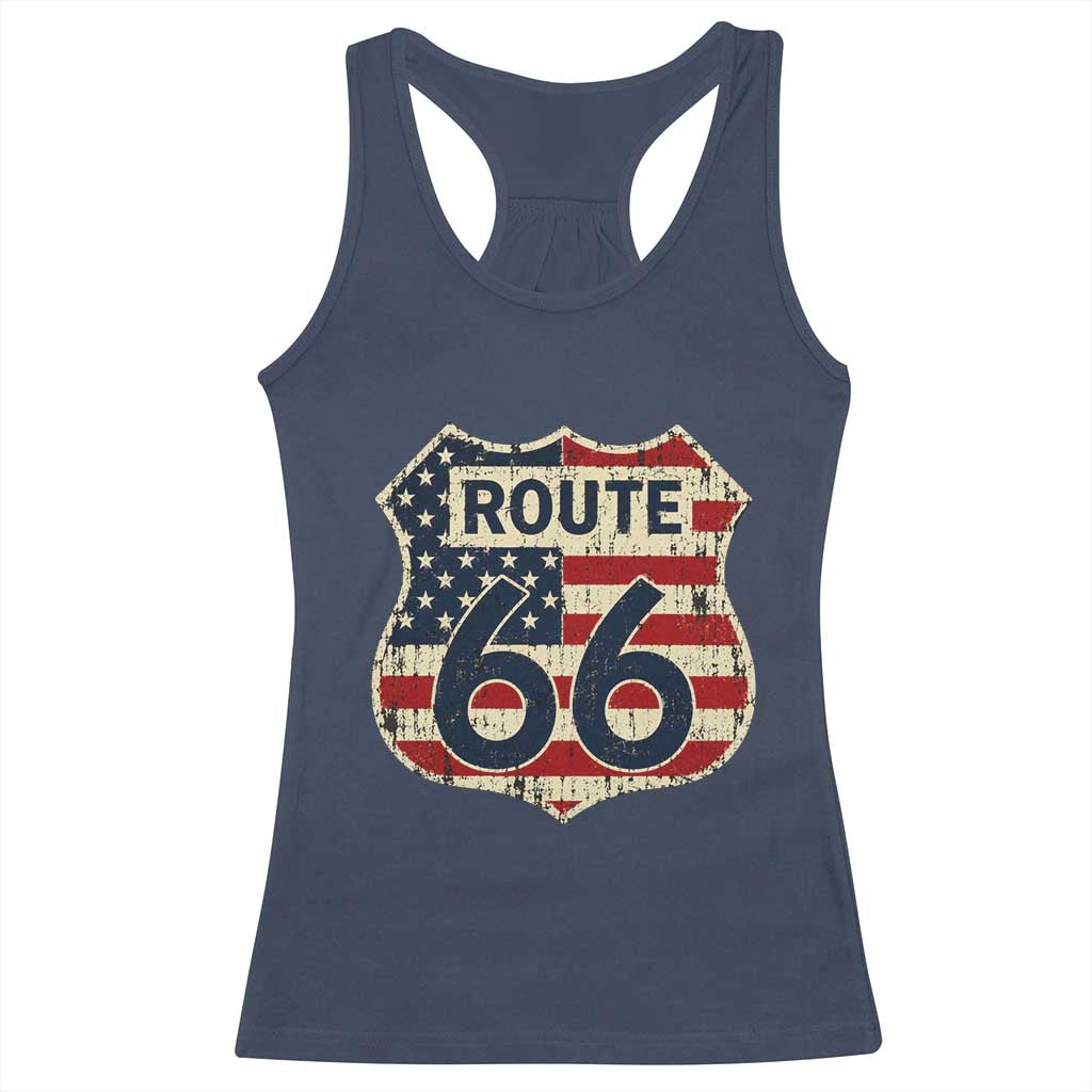 Route US 66 American Flag Americana Road Trip Racerback Tank Top TS14 Navy Print Your Wear