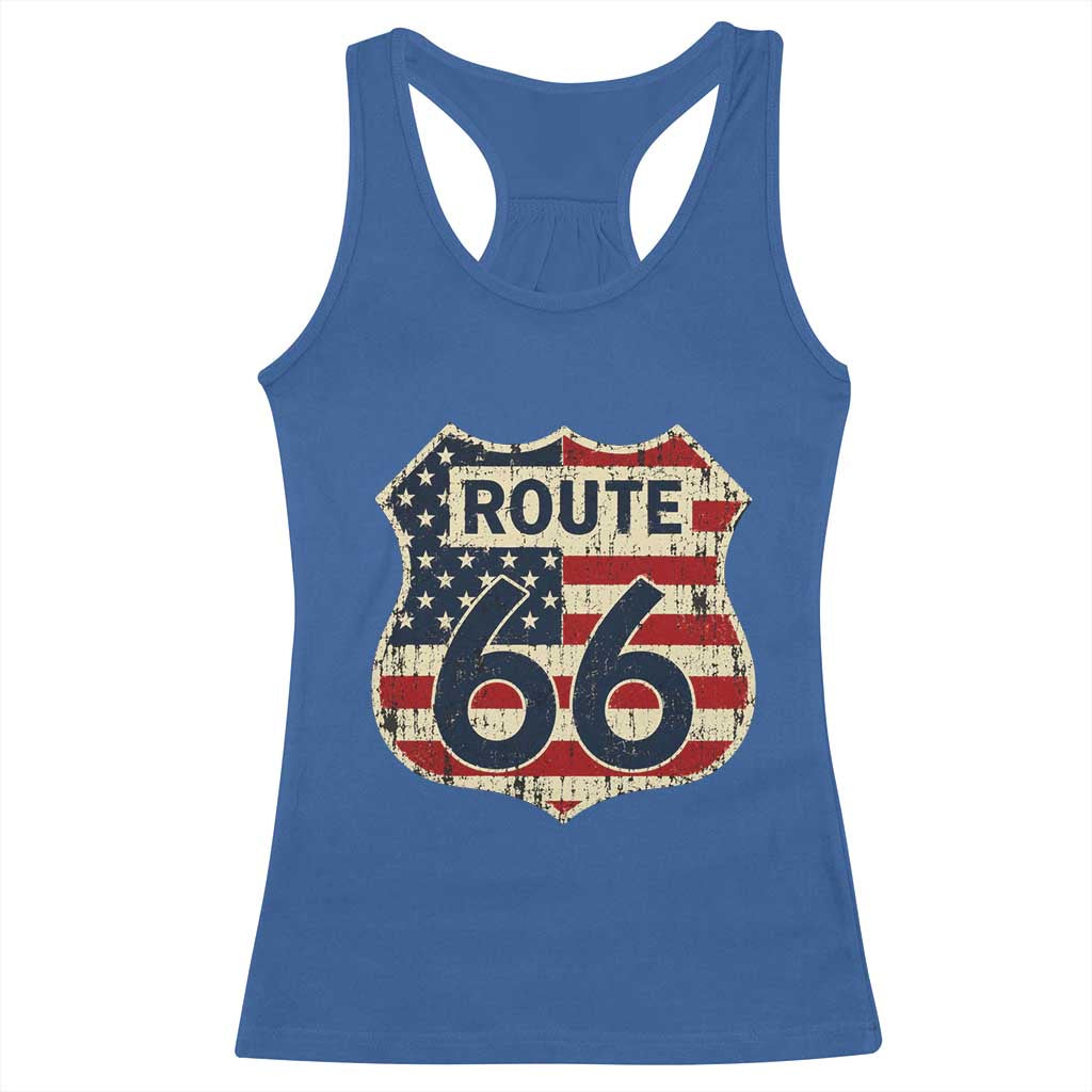 Route US 66 American Flag Americana Road Trip Racerback Tank Top TS14 Royal Blue Print Your Wear