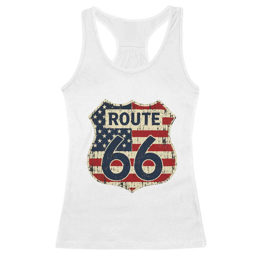 Route US 66 American Flag Americana Road Trip Racerback Tank Top TS14 White Print Your Wear
