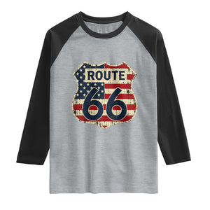 Route US 66 American Flag Americana Road Trip Raglan Shirt TS14 Heather Gray Black Print Your Wear